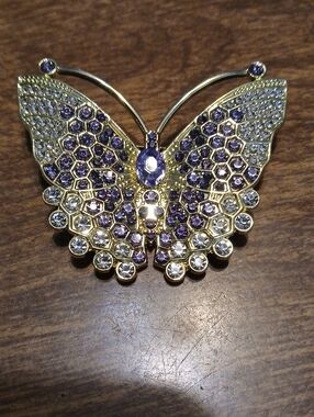 Gold-Tone Butterfly Brooch with Purple and Clear Crystals